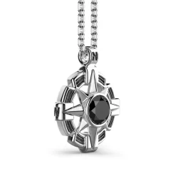 Store Zancan Silver Necklace With Wind Rose Pendant And Black Stone. Colliers