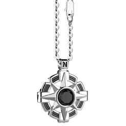 Store Zancan Silver Necklace With Wind Rose Pendant And Black Stone. Colliers
