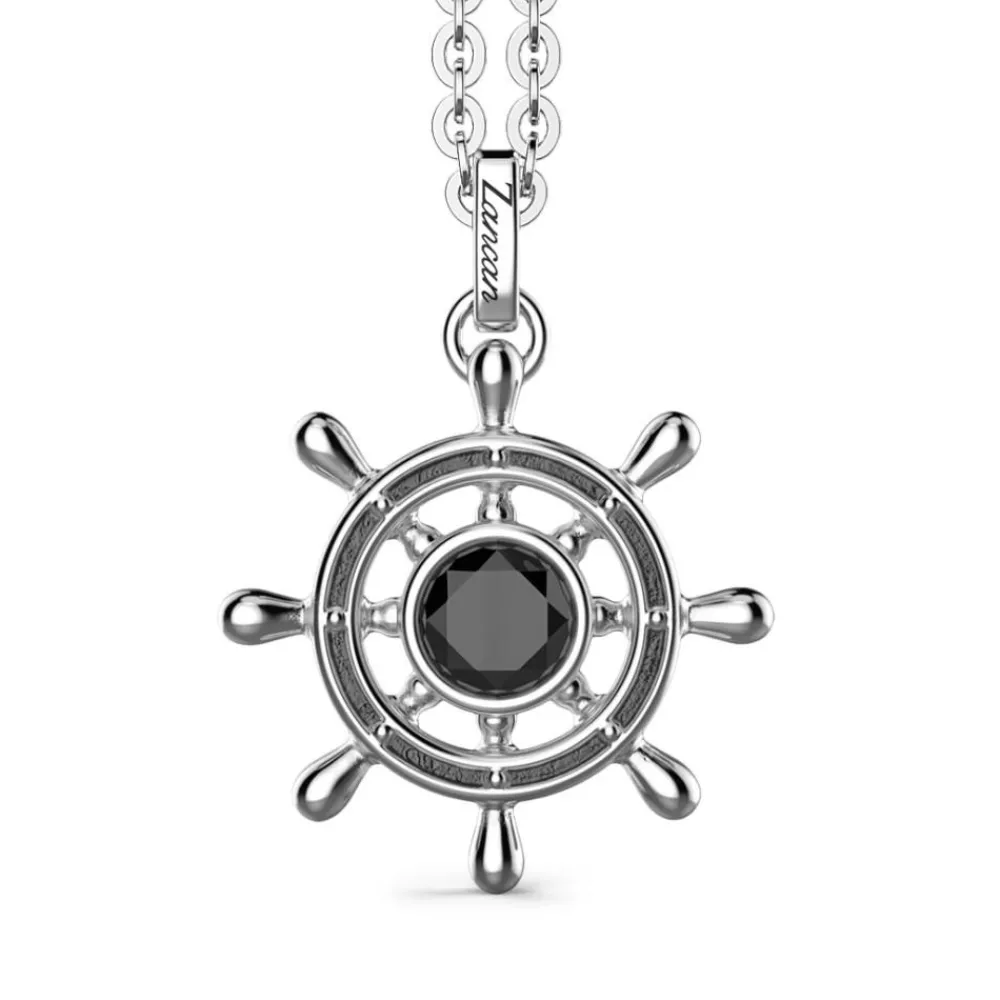 Clearance Zancan Silver Necklace With Helm Pendant And Black Stone Pendant. Colliers