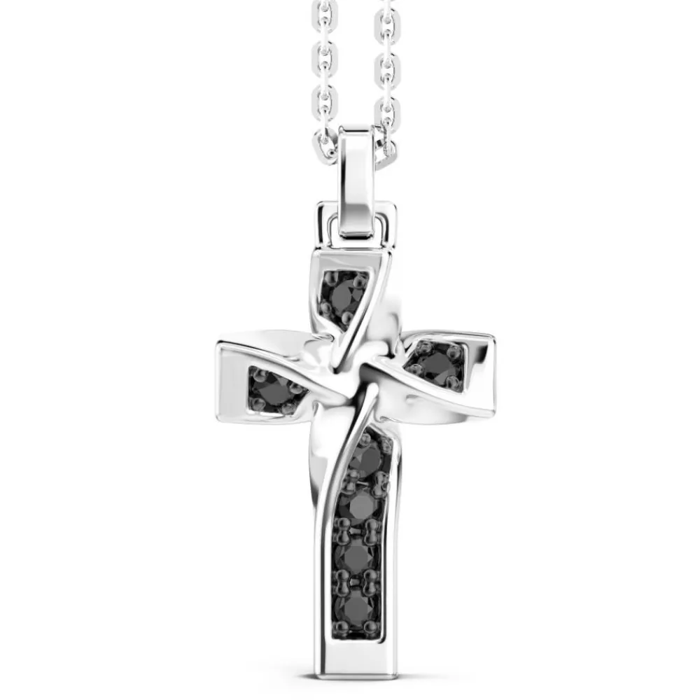 Store Zancan Silver Necklace With Cross Pendant And Black Spinels. Colliers
