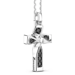 Store Zancan Silver Necklace With Cross Pendant And Black Spinels. Colliers