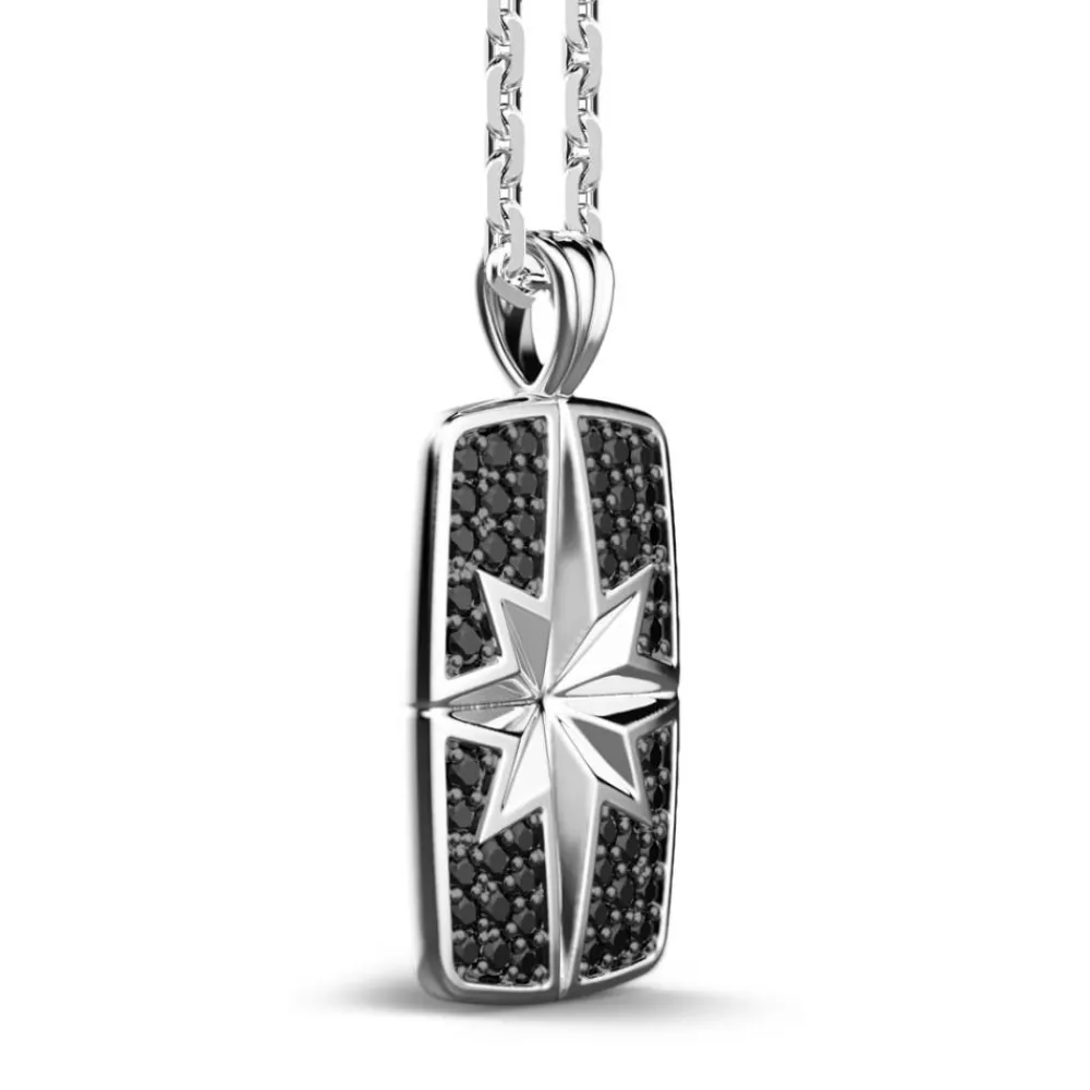 Online Zancan Silver Necklace With Tag And Black Stones. Colliers