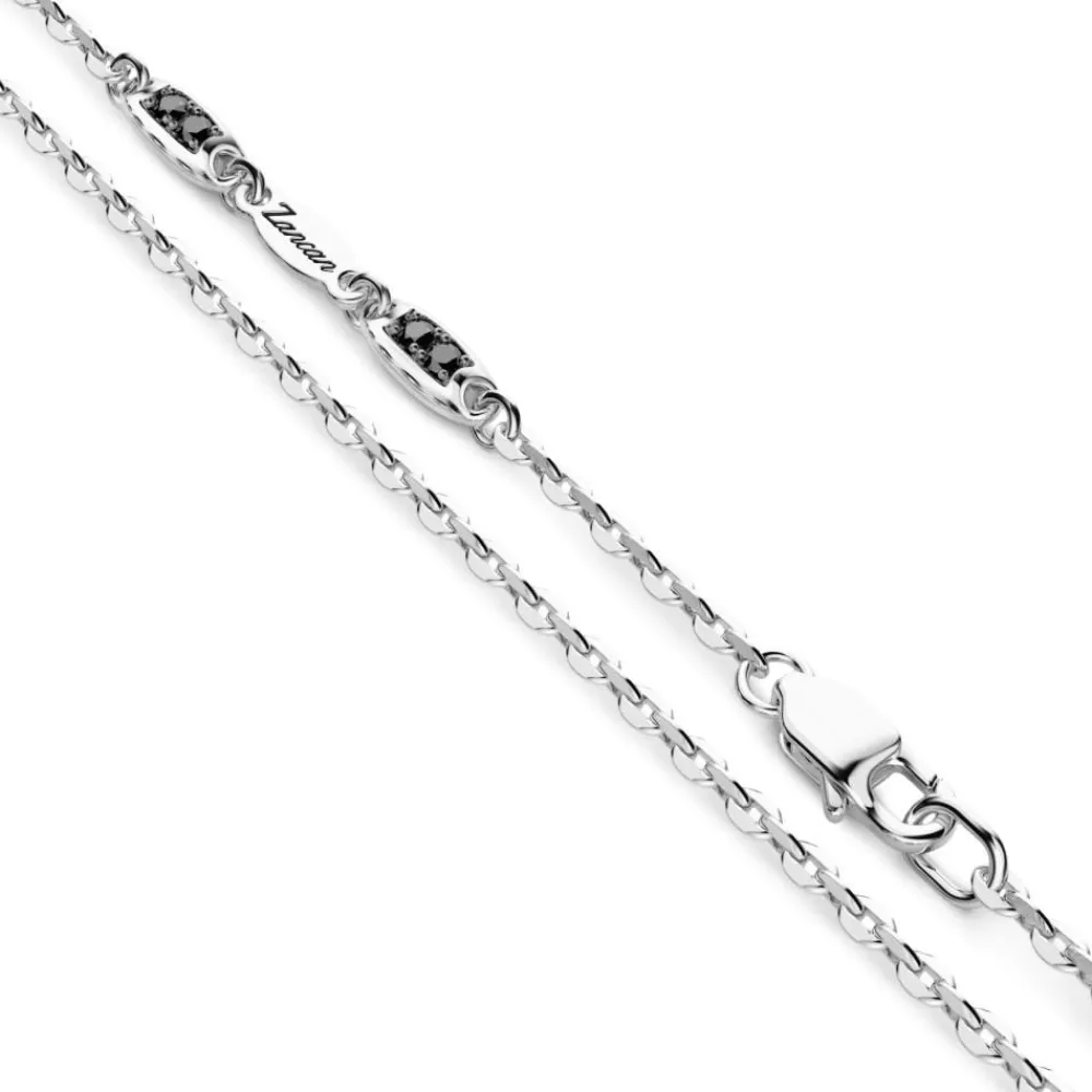 Outlet Zancan Silver Necklace With Tag Pendant And Black Stones. Colliers