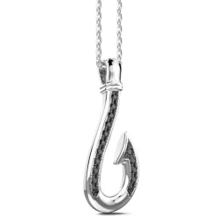Discount Zancan Silver Necklace With Hook Pendant And Black Stones. Colliers
