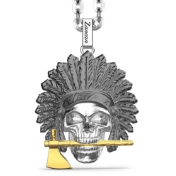New Zancan Silver Necklace With Native American Skull. Colliers