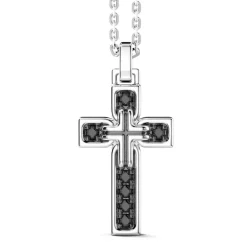 Best Zancan Silver Necklace With Cross Pendant And Black Stones. Colliers