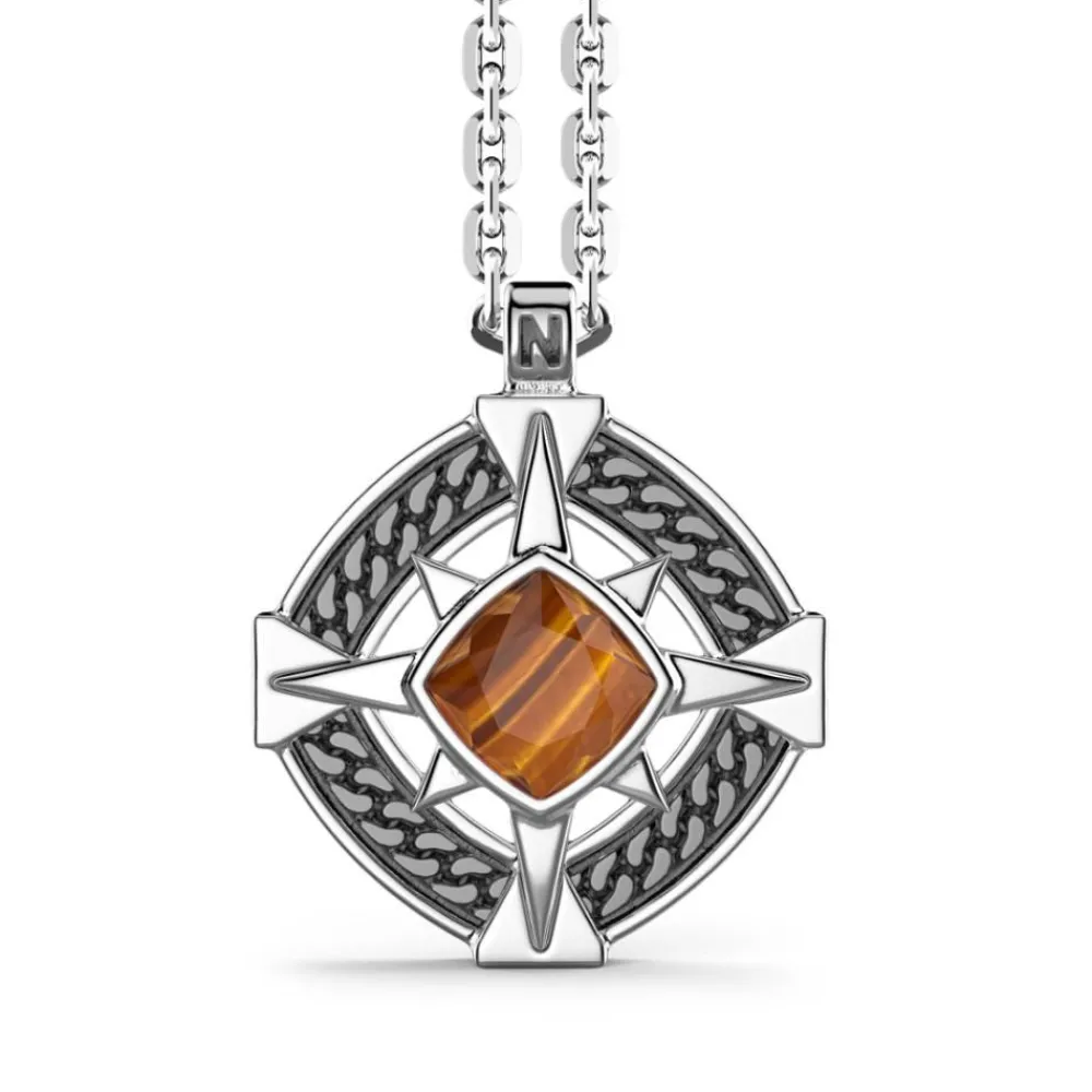 Flash Sale Zancan Silver Necklace With Wind Rose Pendant And Tiger'S Eye Stone. Colliers