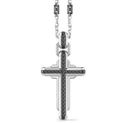 Store Zancan Silver Necklace With Cross Pendant And Black Stones. Colliers