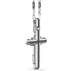 Store Zancan Silver Necklace With Cross Pendant And Black Stones. Colliers