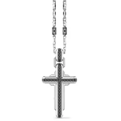 Store Zancan Silver Necklace With Cross Pendant And Black Stones. Colliers