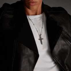Store Zancan Silver Necklace With Cross Pendant And Black Stones. Colliers