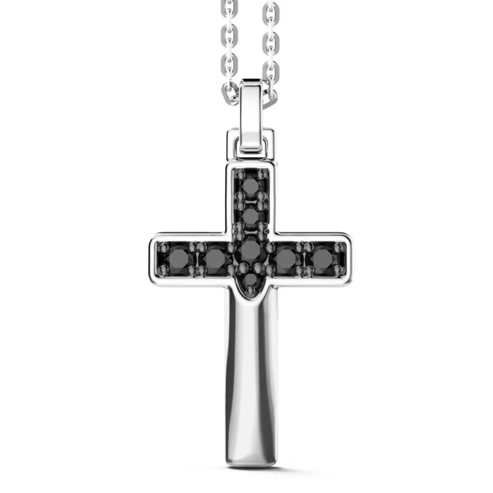Outlet Zancan Silver Necklace With Cross Pendant And Black Stones. Colliers