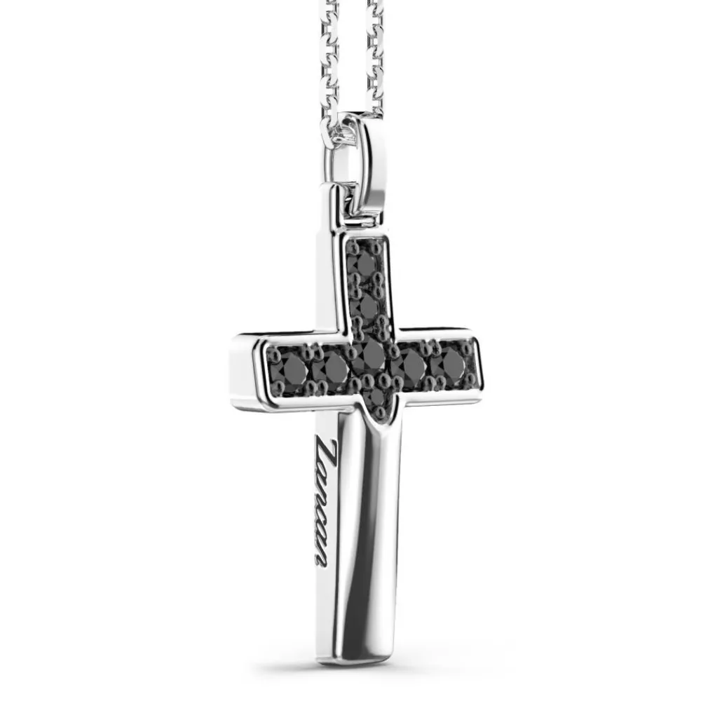 Outlet Zancan Silver Necklace With Cross Pendant And Black Stones. Colliers
