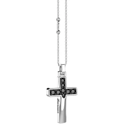 Outlet Zancan Silver Necklace With Cross Pendant And Black Stones. Colliers
