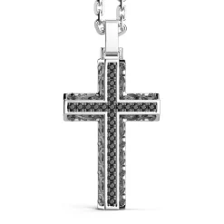 Shop Zancan Silver Necklace With Cross Pendant And Black Stones. Colliers