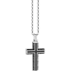 Shop Zancan Silver Necklace With Cross Pendant And Black Stones. Colliers