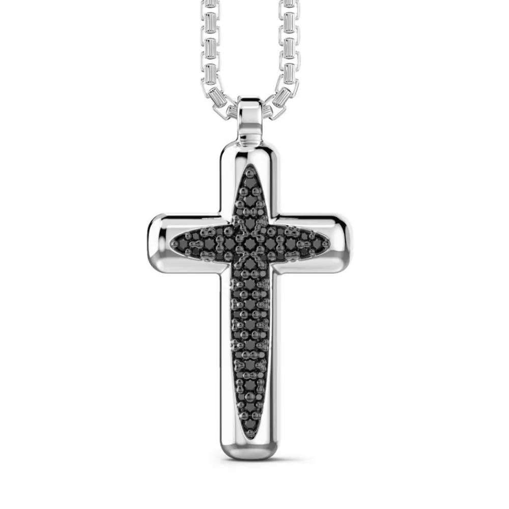 Flash Sale Zancan Silver Necklace With Cross Pendant And Black Stones. Colliers