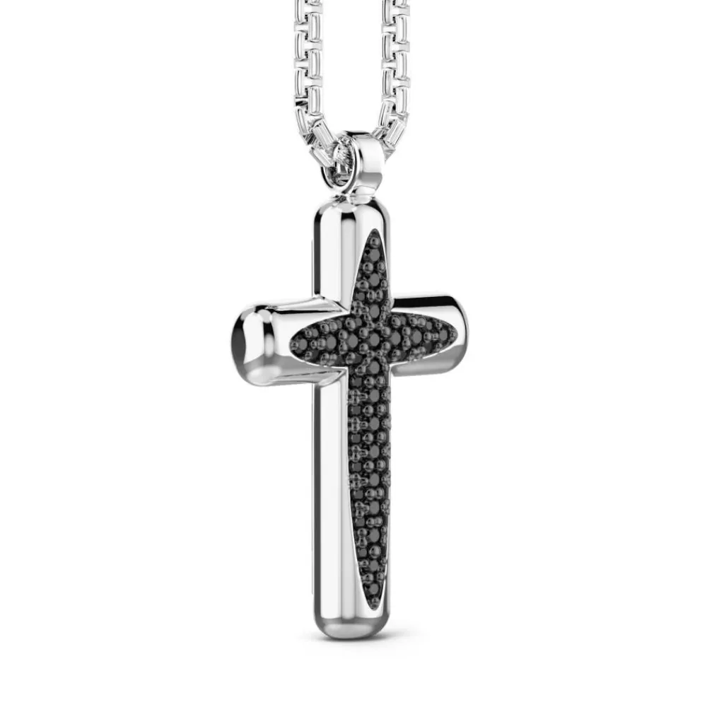 Flash Sale Zancan Silver Necklace With Cross Pendant And Black Stones. Colliers