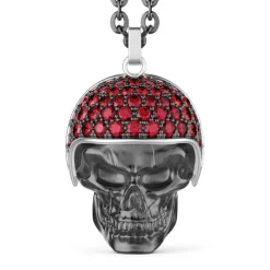 Sale Zancan Silver Necklace With Biker Skull Pendant With Red Stones. Colliers