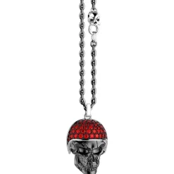 Sale Zancan Silver Necklace With Biker Skull Pendant With Red Stones. Colliers