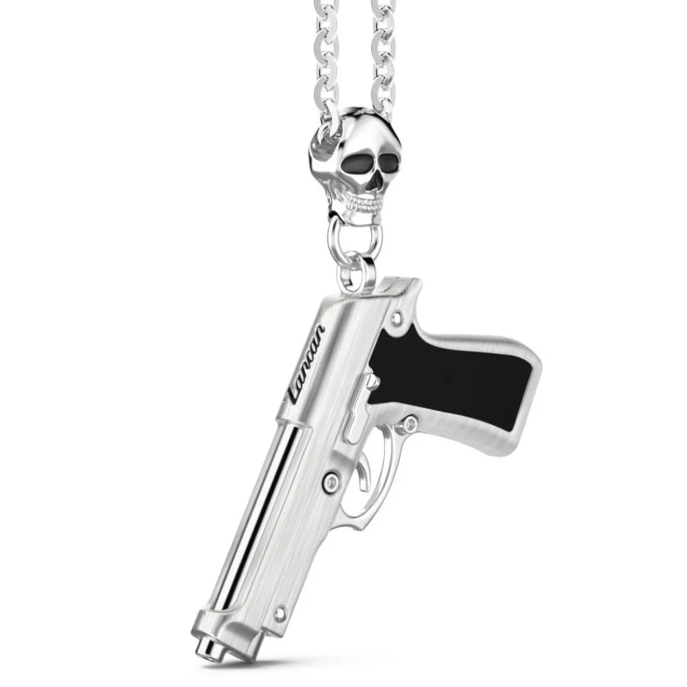 Hot Zancan Silver Necklace With Gun Pendant. Colliers