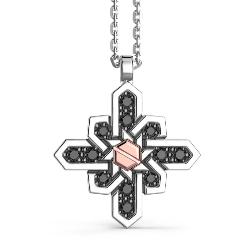 Fashion Zancan Silver Necklace With Wind Rose Pendant, Stones And Rose Gold Screw Colliers