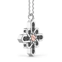 Fashion Zancan Silver Necklace With Wind Rose Pendant, Stones And Rose Gold Screw Colliers