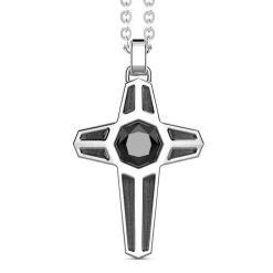 New Zancan Silver Necklace With Cross Pendant And Black Stone. Colliers