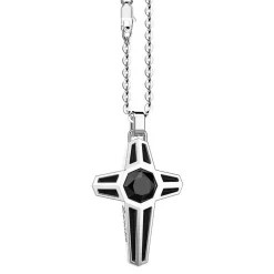 New Zancan Silver Necklace With Cross Pendant And Black Stone. Colliers