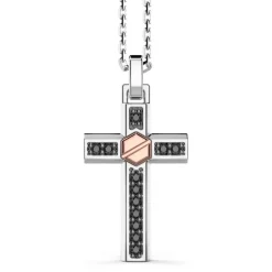 Online Zancan Silver Necklace With Cross Pendant, Rose Gold Screw And Black Stones. Colliers