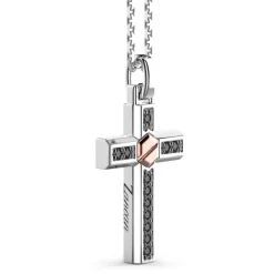 Online Zancan Silver Necklace With Cross Pendant, Rose Gold Screw And Black Stones. Colliers