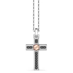 Online Zancan Silver Necklace With Cross Pendant, Rose Gold Screw And Black Stones. Colliers