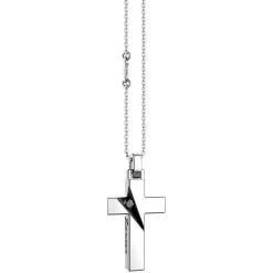 Store Zancan Silver Necklace With Cross Pendant And Black Stones. Colliers
