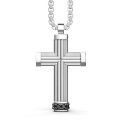 Shop Zancan Silver Necklace With Cross Pendant And Black Stones. Colliers