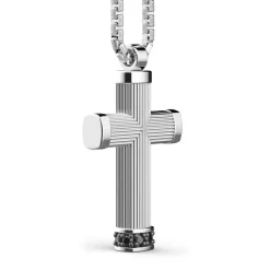 Shop Zancan Silver Necklace With Cross Pendant And Black Stones. Colliers
