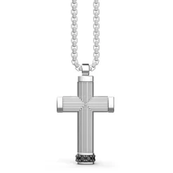 Shop Zancan Silver Necklace With Cross Pendant And Black Stones. Colliers