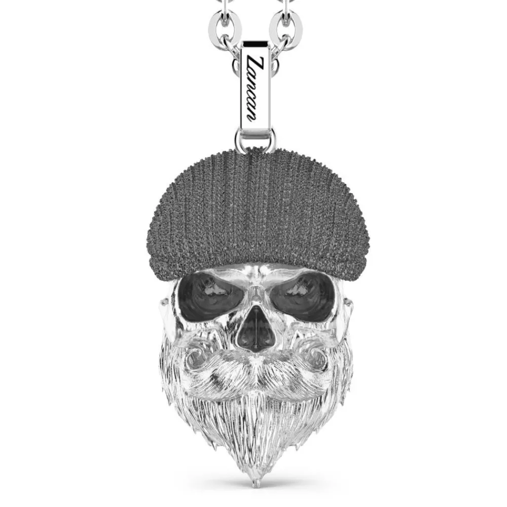 Cheap Zancan Silver Necklace With Flat Cap Skull Pendant. Colliers