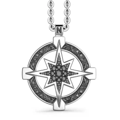 Cheap Zancan Silver Necklace With Wind Rose Pendant And Black Stones. Colliers