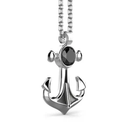 Best Sale Zancan Silver Necklace With Anchor Pendant And Black Stone. Colliers