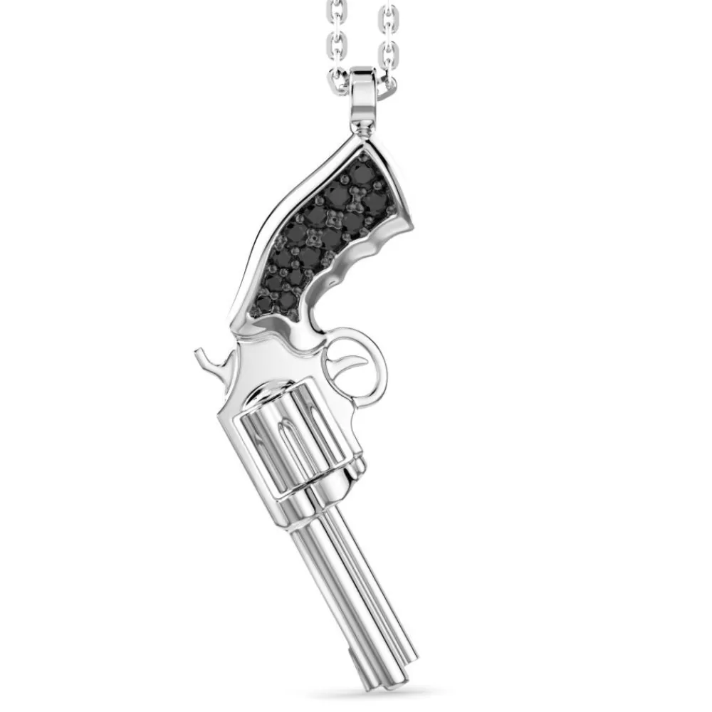 Online Zancan Silver Necklace With Silver Gun Pendant And Black Stones. Colliers