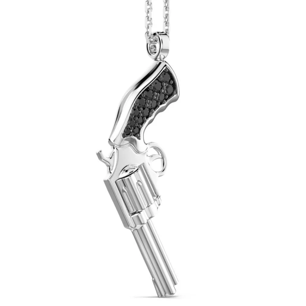 Online Zancan Silver Necklace With Silver Gun Pendant And Black Stones. Colliers