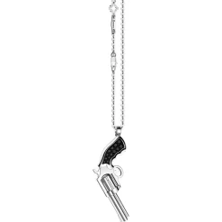Online Zancan Silver Necklace With Silver Gun Pendant And Black Stones. Colliers