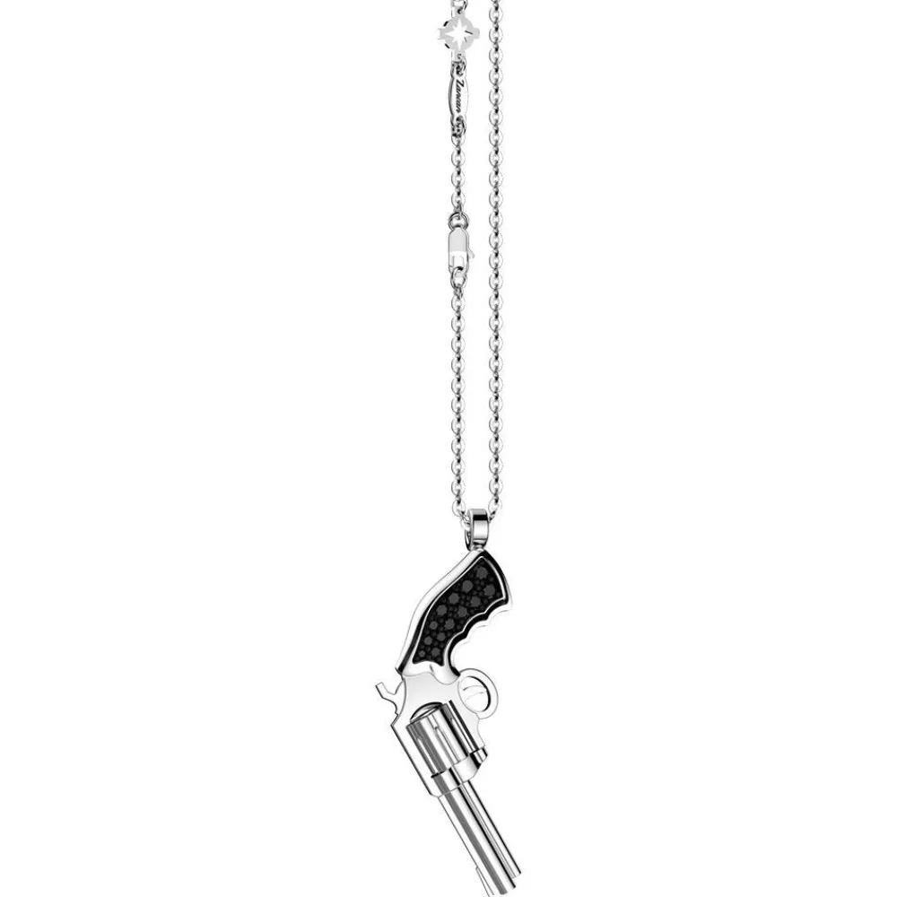 Online Zancan Silver Necklace With Silver Gun Pendant And Black Stones. Colliers