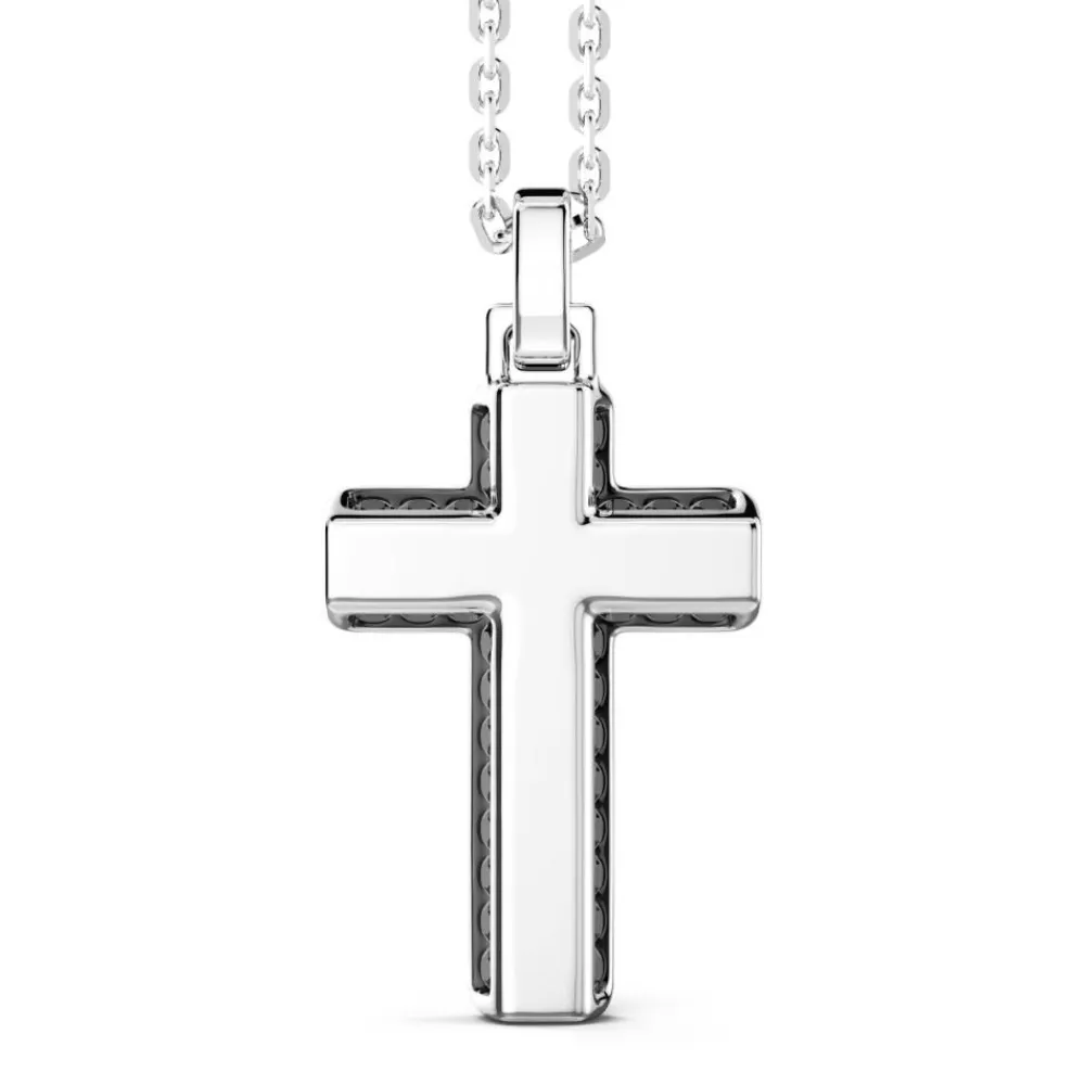 Online Zancan Silver Necklace With Cross Pendant And Black Stones. Colliers