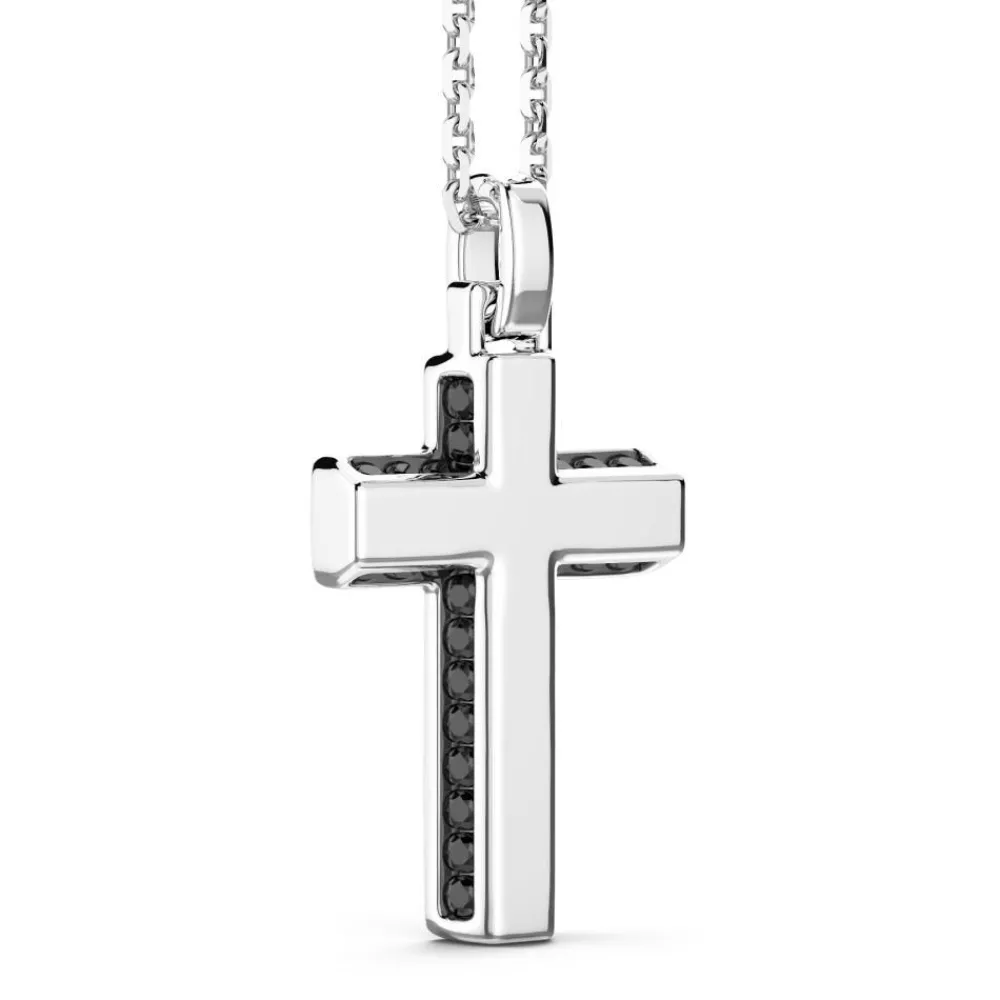 Online Zancan Silver Necklace With Cross Pendant And Black Stones. Colliers