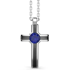Clearance Zancan Silver Necklace With Cross Pendant And Lapis Lazuli Stone. Colliers