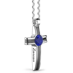 Clearance Zancan Silver Necklace With Cross Pendant And Lapis Lazuli Stone. Colliers
