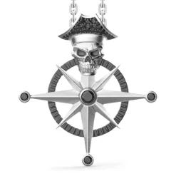 Best Zancan Silver Necklace With Pirate Skull Pendant. Colliers