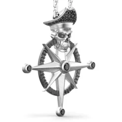 Best Zancan Silver Necklace With Pirate Skull Pendant. Colliers