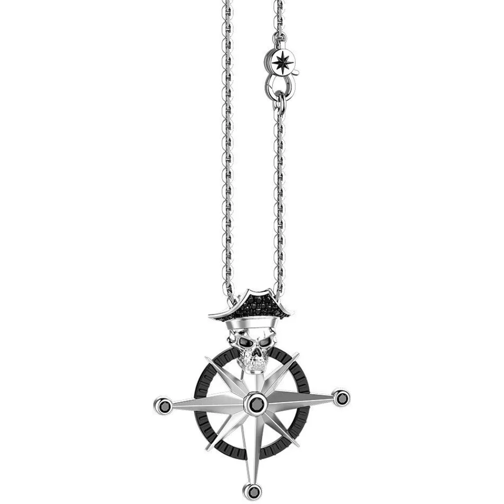 Best Zancan Silver Necklace With Pirate Skull Pendant. Colliers